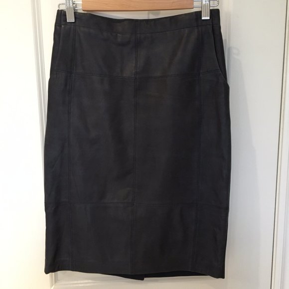 Leather and fabric pencil skirt, US4, dark blue - Picture 1 of 7